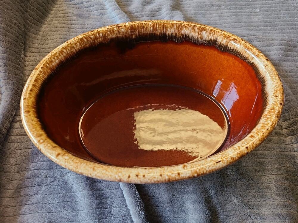 Vintage Hull brown drip 9.5” X 7.5” pottery oven proof oval casserole dish bowl